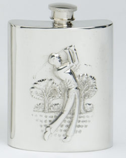 Golfing Flask Pewter. The flasks with Golfer are available in 4 oz (approx 114 ml) and 6 oz ( approx 170.4 ml).