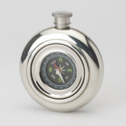 Round Pewter Hip Flask Compass