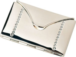 Handbag Mirror Rectangular Crystals. The mirror has 2 rows of small crystals on each side.